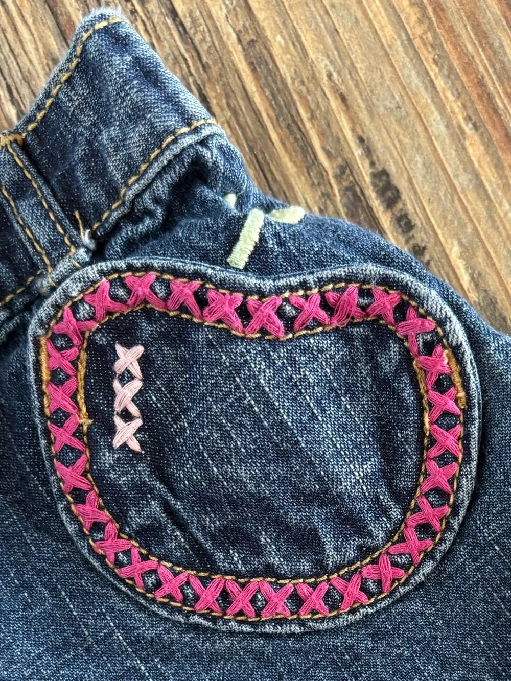 Y2K Gymboree Denim Jean Shorts Jorts 18-24 Months Apple Embroidery Cuffed 2006